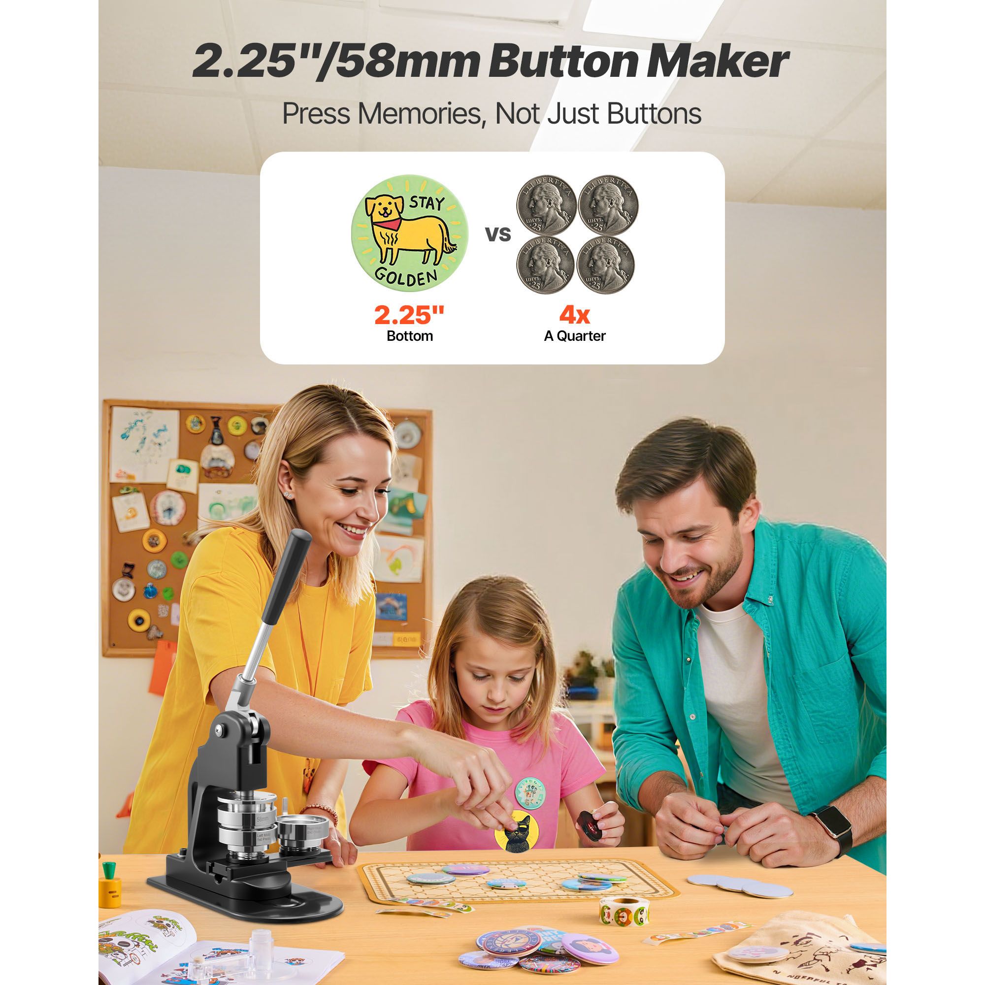 Button Maker Machine, 58 mm, Pin Maker Machine with 500pcs Button Parts, Circle Cutter, Hex Wrenches and Magic Book, Ergonomic Handle, for DIY Badges โ image 2