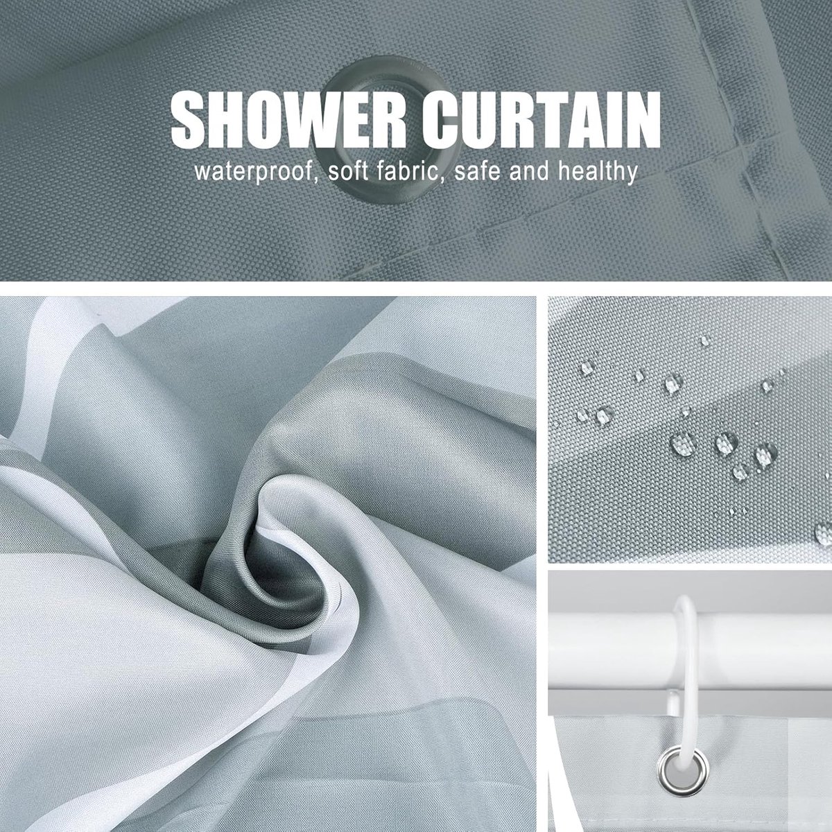 Anti-Mold Shower Curtain - Waterproof - 120 × 180 Cm - Waterproof Washable Anti-Mold Polyester Shower Curtains - Grey - With 8 Shower Curtain Hooks — image 5