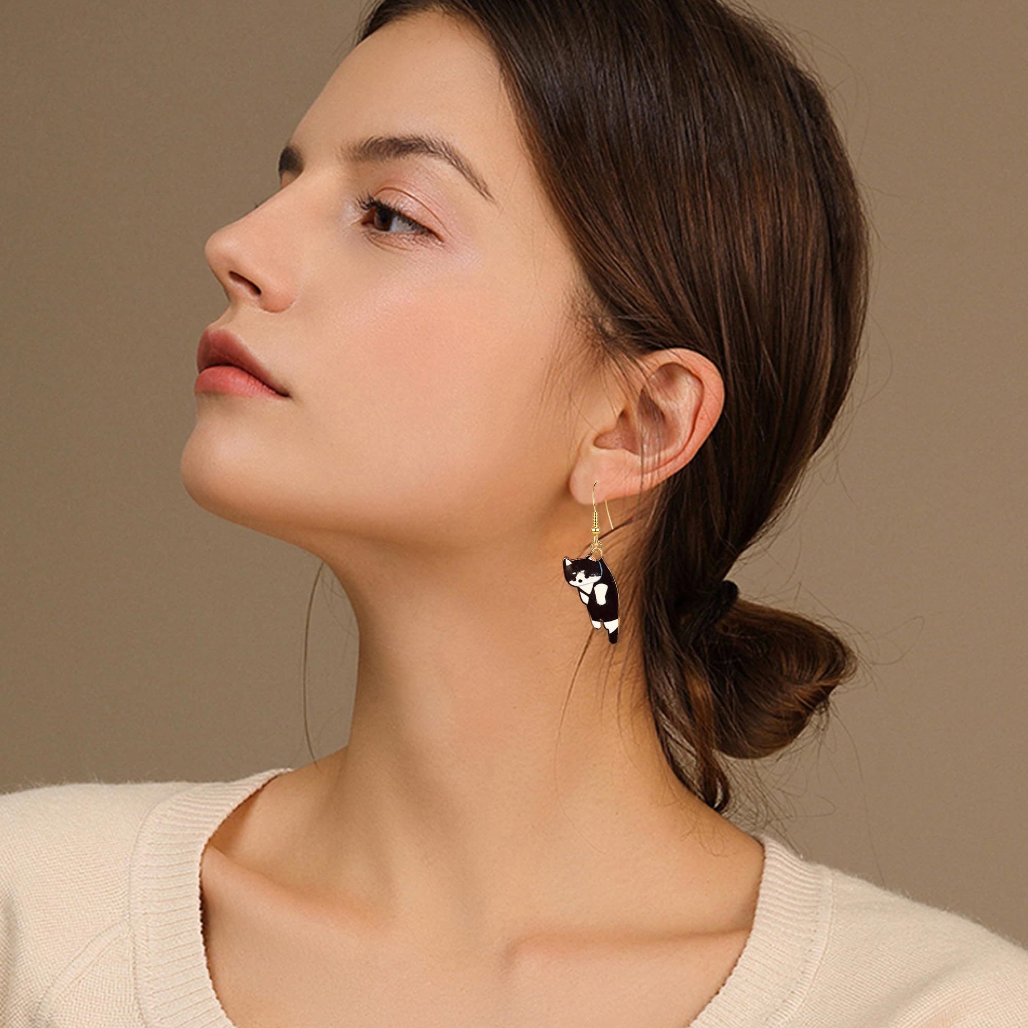 Pairs Cute Cat Dangle Earrings Funny Cartoon Kitten Aesthetic Earrings Birthday Gifts for Animals Cat Lover — image 3