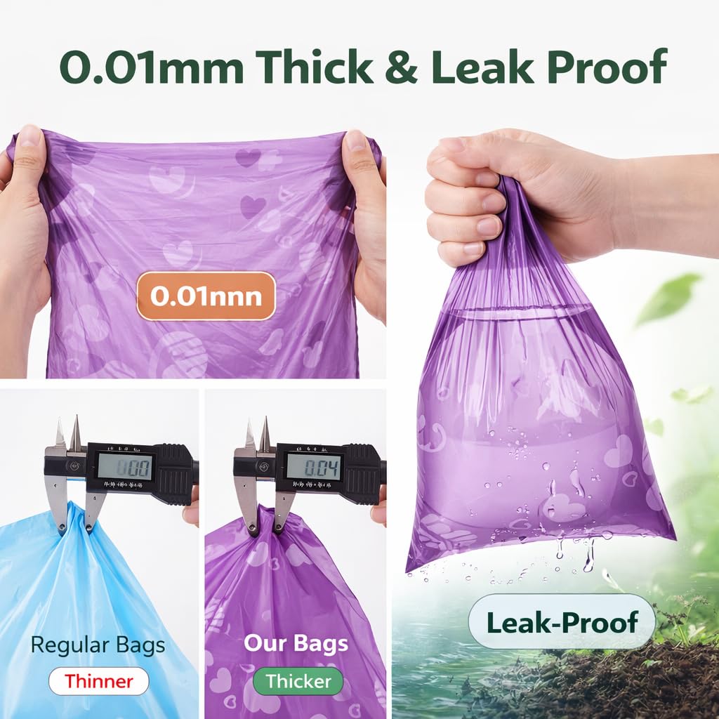 Dog Poop Bags with Dispenser – 240 Count, Leak-Proof, Strawberry Scented, Large Size for All Dogs, Biodegradable & Durable (Purple) — image 3