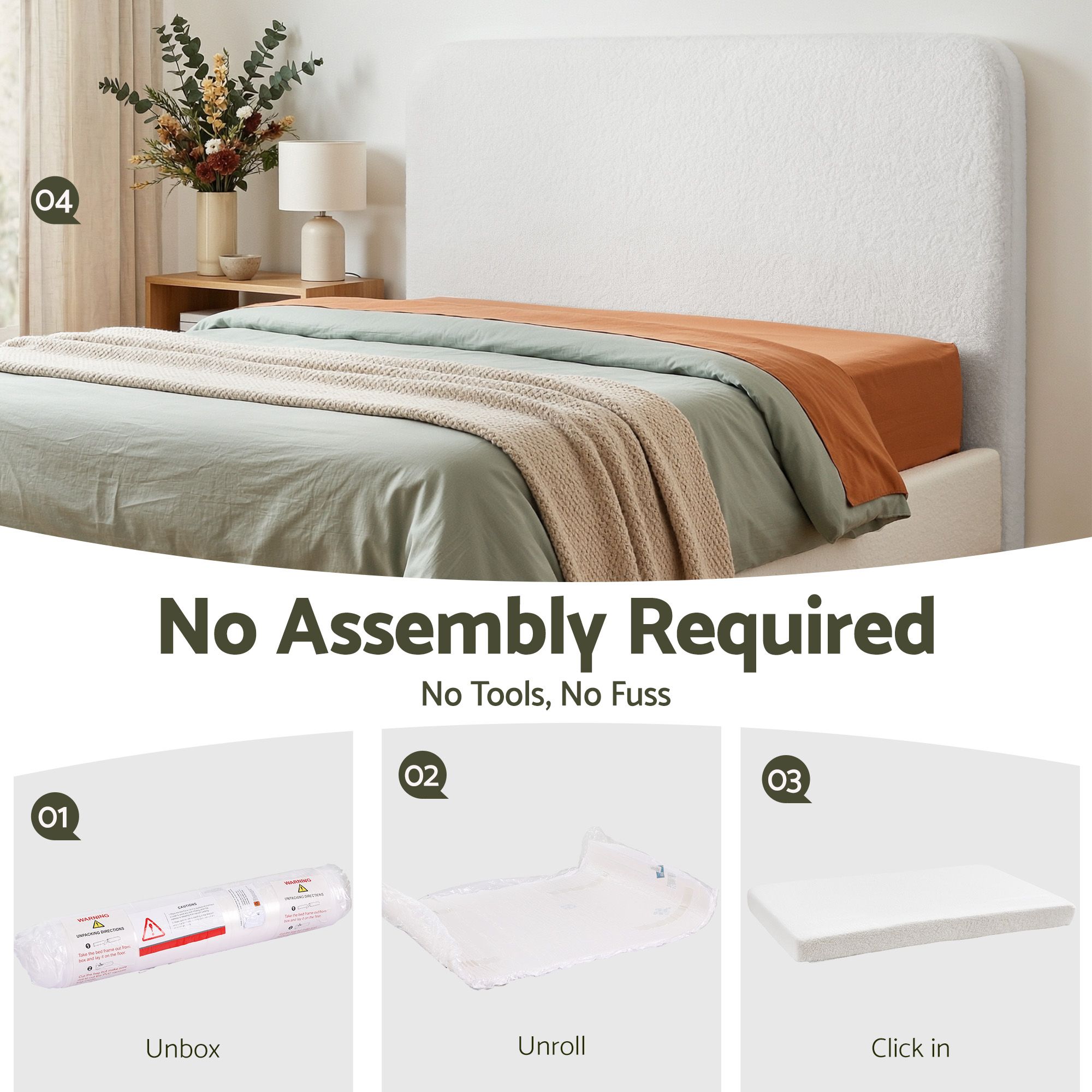 Artiss Queen Headboard for Bed Frame Boucle Fabric No-Assembly Vacuum Compressed Soft Backrest with Removable Washable Cover 172cm Wide — image 4