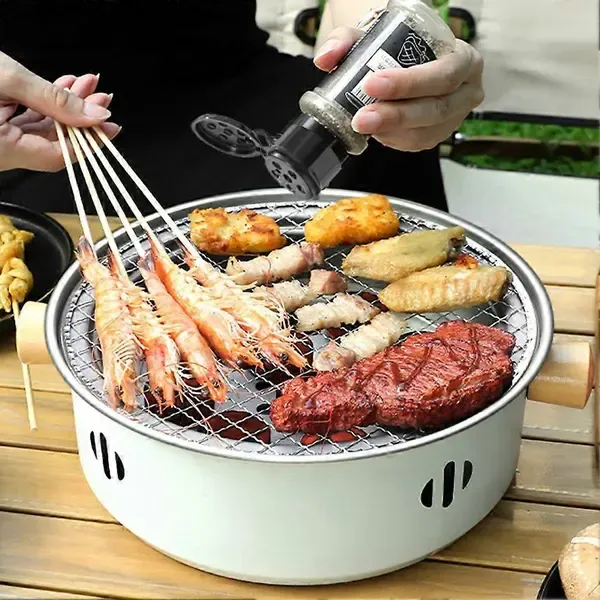 1 Piece Portable Charcoal Grill, Tabletop Iron BBQ with Removable Grate for Indoor Camping, Home Barbecues and Parties, Red — image 3