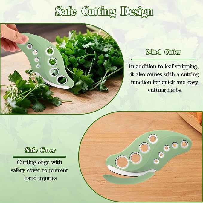 2 Pack Herb Stripper, Stainless Steel Herbs Leaf Stripping Tool, Herb Leaf Peeler 9 Holes Design for Collard Greens Thyme Basil Rosemary Stripper(Green) — image 4