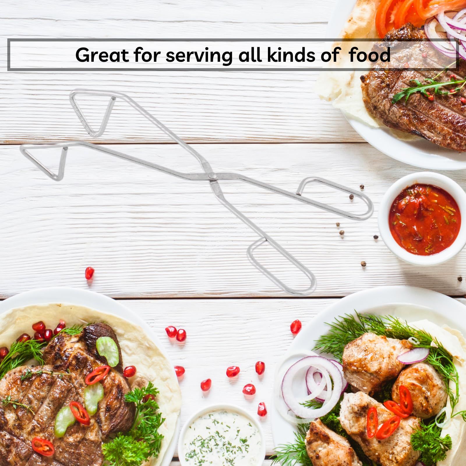Food Tong, SUS304 Food Grade Stainless Steel Kitchen Serving Scissor Tong for Cooking, Barbecue, Baking, Grilling — image 3