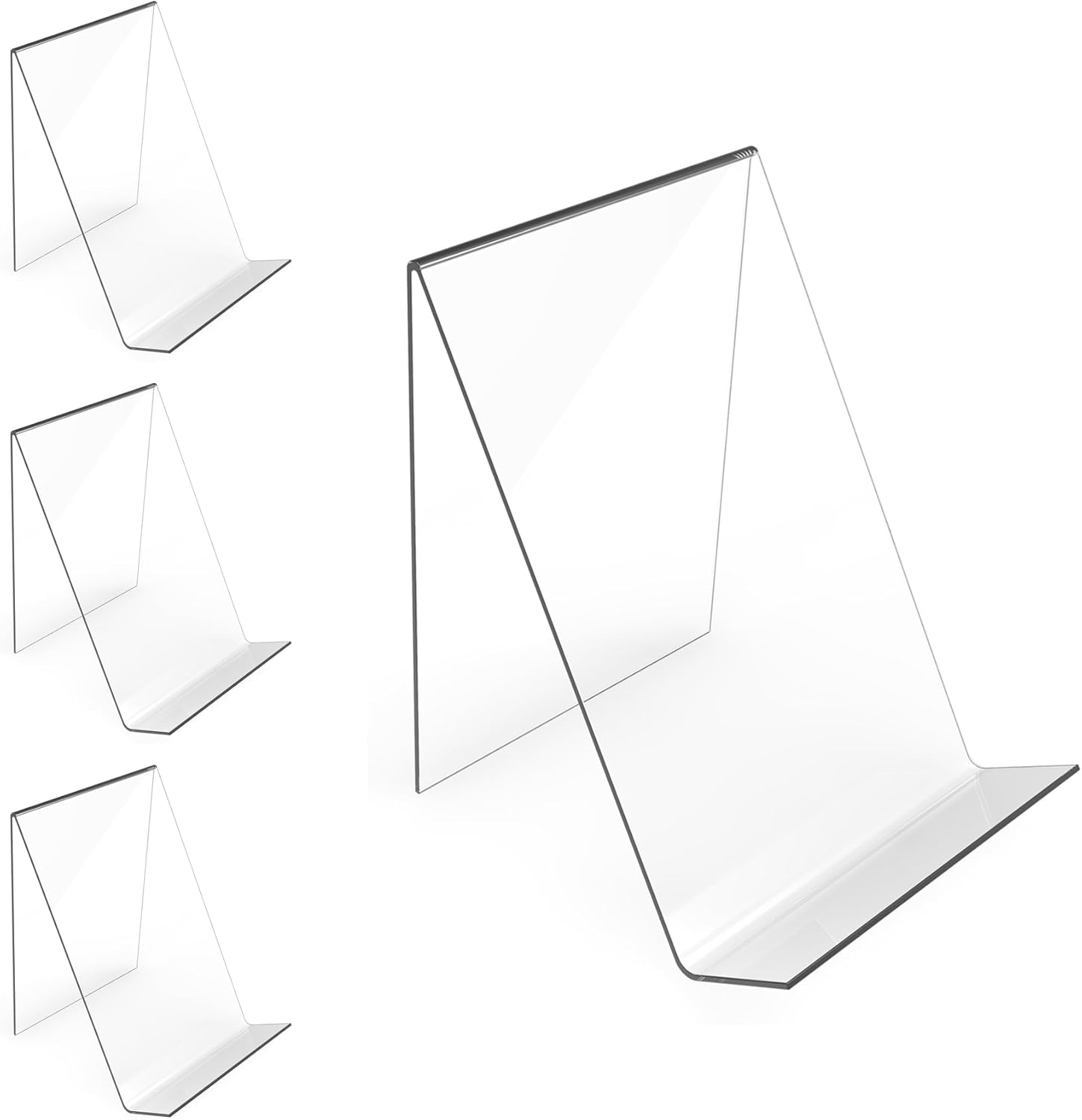 4-Pack Acrylic Open Shelving Unit - Transparent Display Rack for Books Photos Artworks - Multi-Purpose Tablet Stand and Card Holder