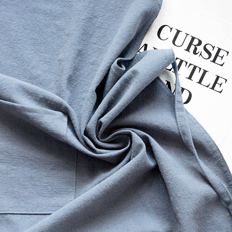 Khaki Cotton Linen H-Back Apron - Solid Color Kitchen Cooking Apron with Pocket — image 4