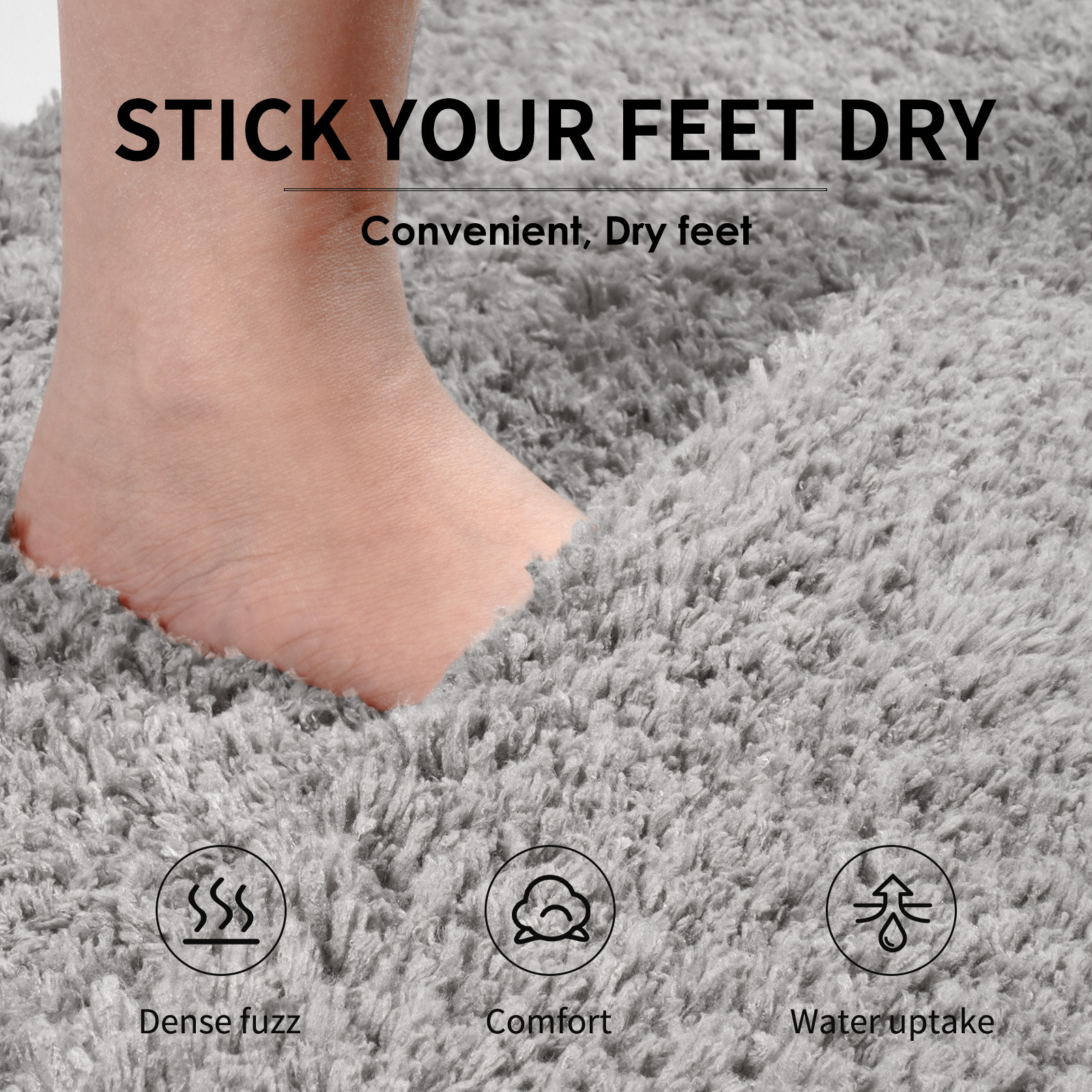 Grey Ultra Absorbent Plush Bath Mat - Non-Slip Bathroom Rug with Innovative Foot Drying Pocket โ image 2