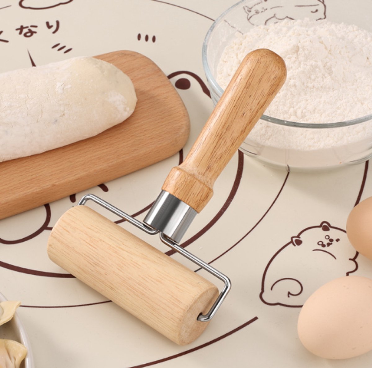 Dough Rolling Machine - Double-Sided Wooden Dough Rolling Machine - Three-Piece Set - Hand Baking Utensils - Smooth Non-Stick Coating - Suitable for Baking โ image 3