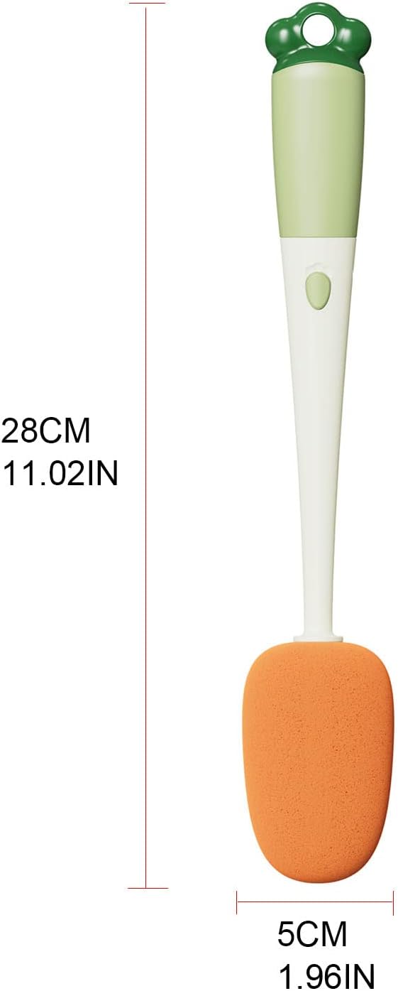 2 Pack 3-in-1 Bottle Cleaning Brushes with Sponge Head, Crevice Brush and Soft Rubber Scraper for Cups and Baby Bottles, Orange and Green — image 4
