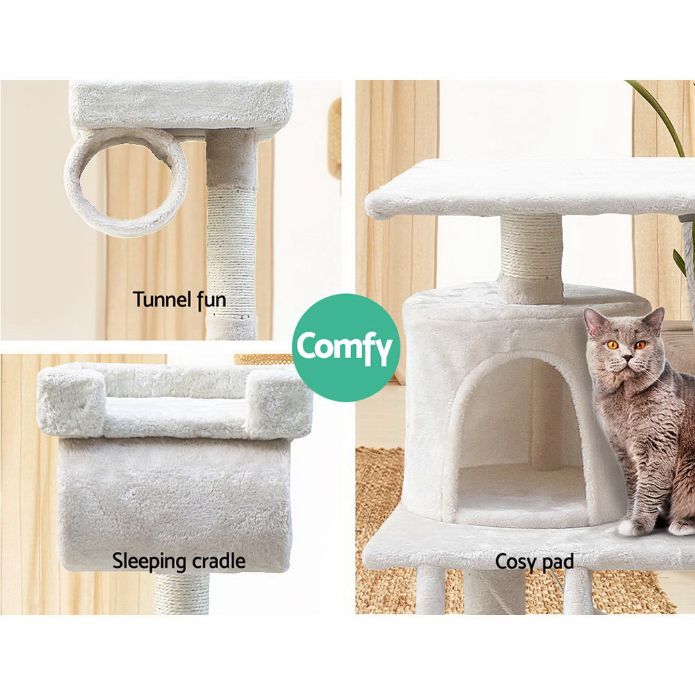 i.Pet Cat Tree 141cm Tower Scratching Post Scratcher Condo Wood House Bed Beige — image 5
