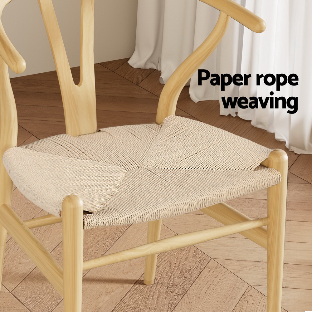 1 Set of 4 Artiss Dining Chairs Wooden Rattan Seat Wishbone Back — image 6