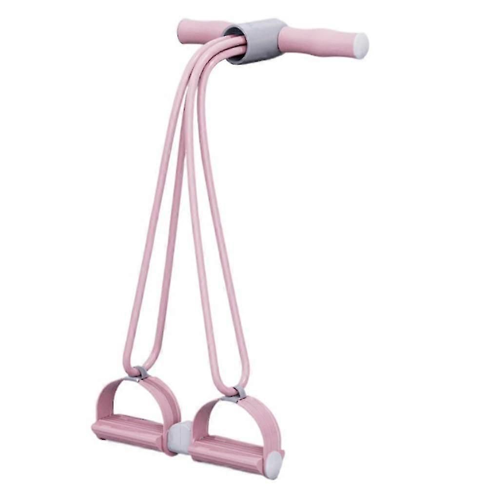 15lb Pedal Resistance Band with Handles, 4-Tube Foot Puller for Full Body Strength Training - Pink