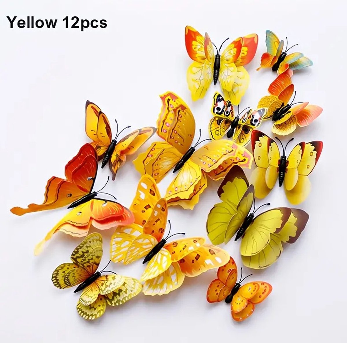 3D Wall Decoration Butterflies 12 Pieces | Wall Butterflies | Butterfly Wall Stickers | Yellow — image 3