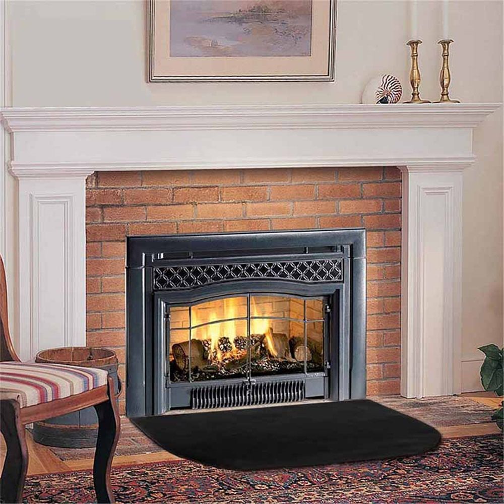 Fireproof Fireplace Mat & Hearth Rug 19.7*39.4Inch Half Round Hearth Stove Rug Protects Floors, Decks and Patios from Sparks Embers, Black — image 4