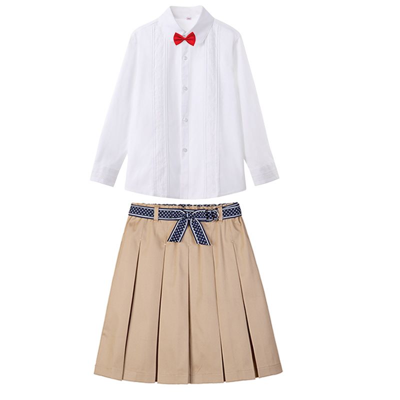 Girls Pleated Skirt Cool taixin yan Khaki Blue short sleeve 140cm โ image 2