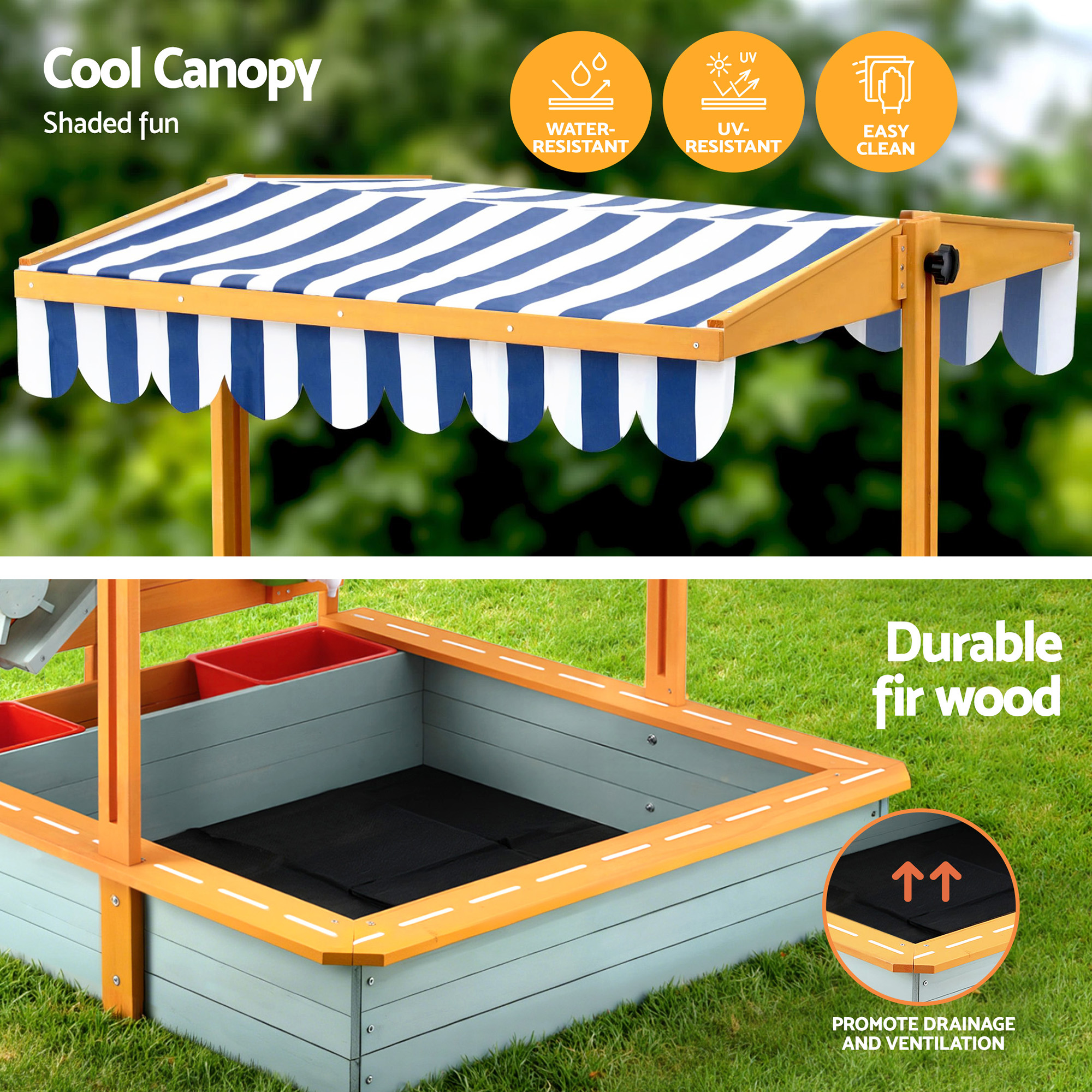 Keezi Kids Sandpit Wooden Canopy Sandbox With Cover Funnel Outdoor Toys 110cm Green — image 6