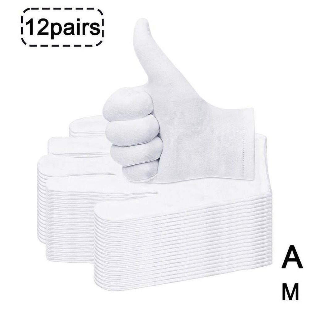 12 Pairs White Cotton Inspection Gloves, Reversible Ambidextrous Fabric for Photography, Archiving, Formal Wear & Clean Room Environments