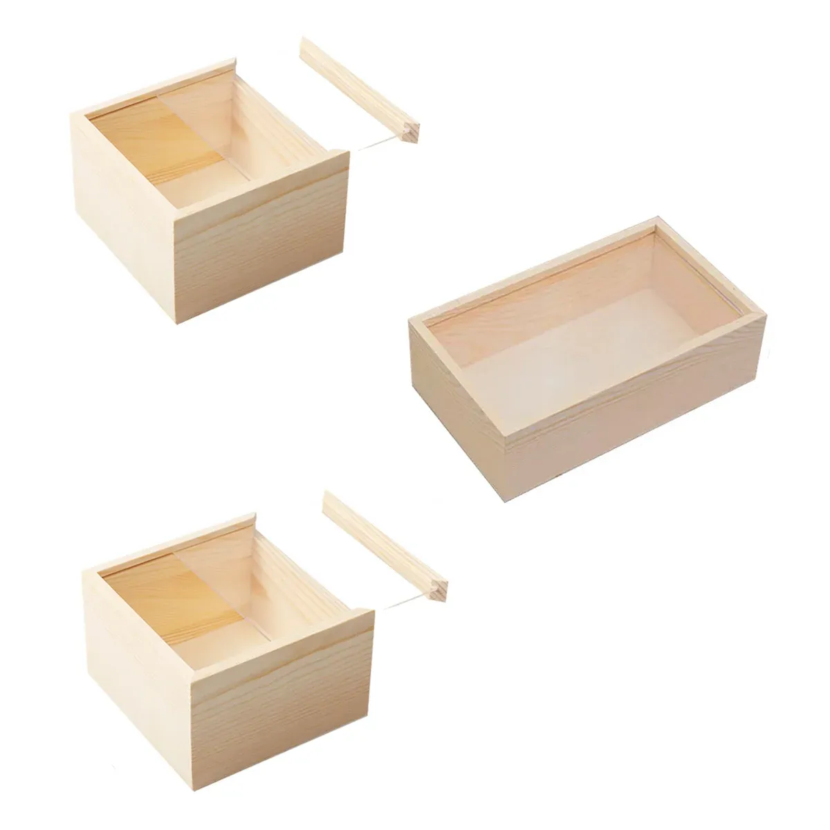 Solid Wood Storage Box with Acrylic Sliding Lid Pull Out Gift Packaging Case - 20x20x10cm — image 3