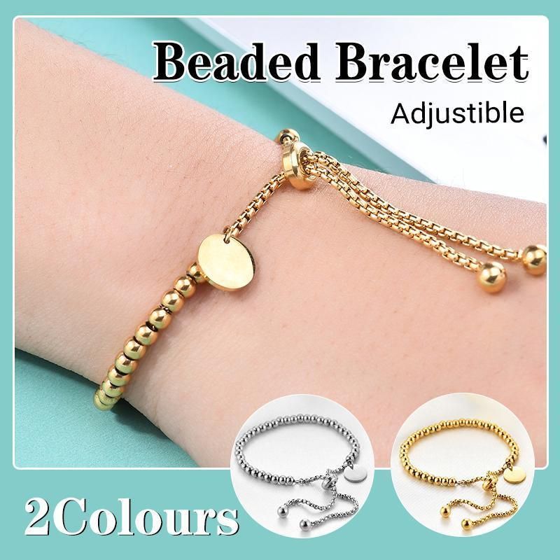 Ladies 18K Gold Plated Titanium Steel Chain Bead Ball Bracelet Cuff Gift - Silver — image 2