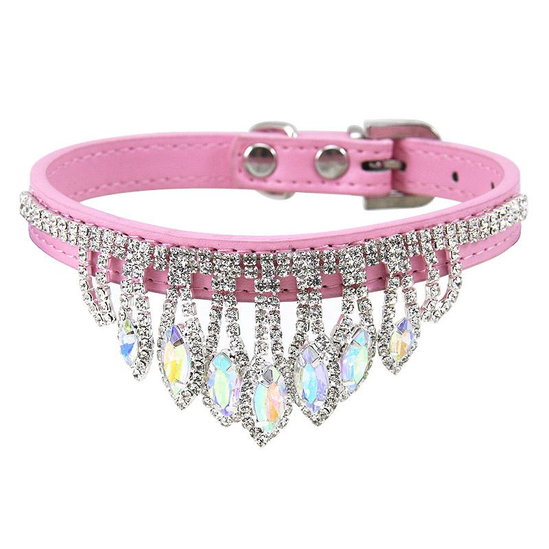 Dog Collar Mountain and water PU Princess Style Powder S# 1.3cm wide * 30cm total length, neck circumference 22cm-27cm