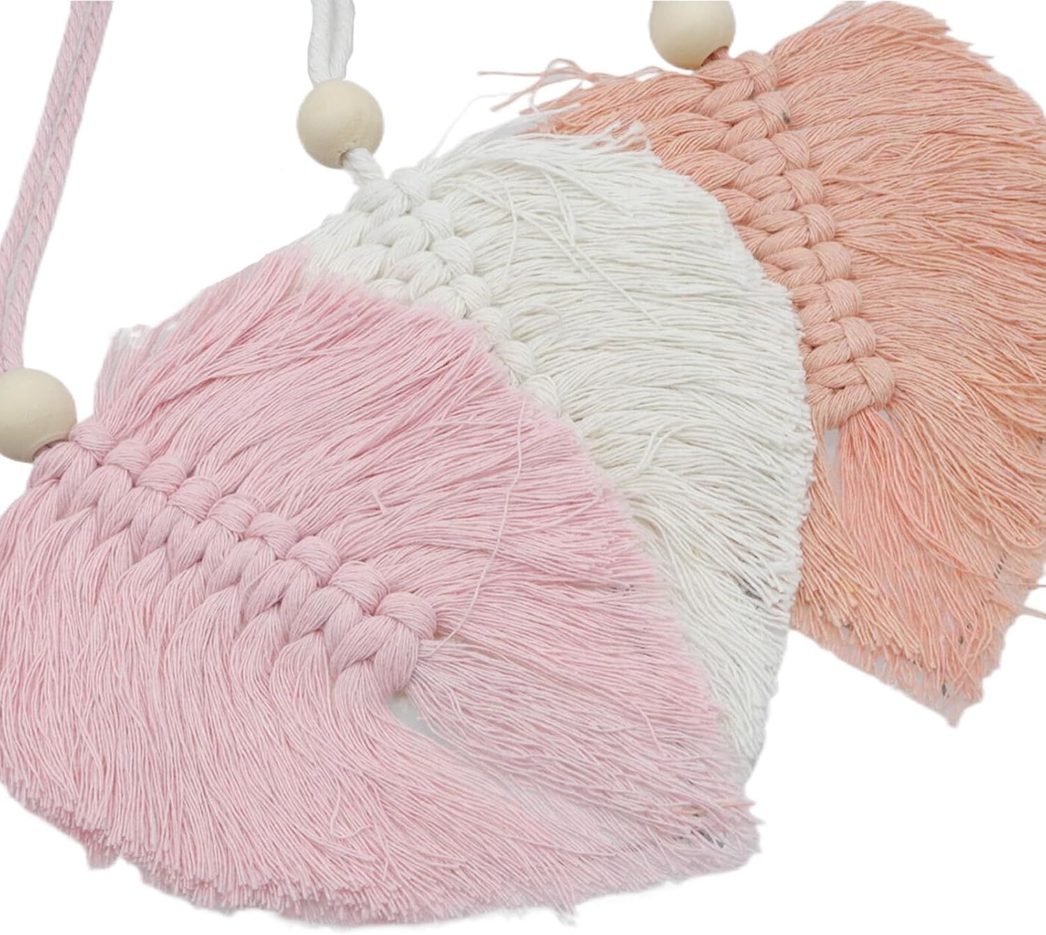 Wall Hanging Boho Leaves Tapestry Chic Bohemian Feather Wall Art Decor Handmade Yarn Woven Pink Leaf Tapestry Wall Decor for Bedroom Living Room Nursery Office — image 2