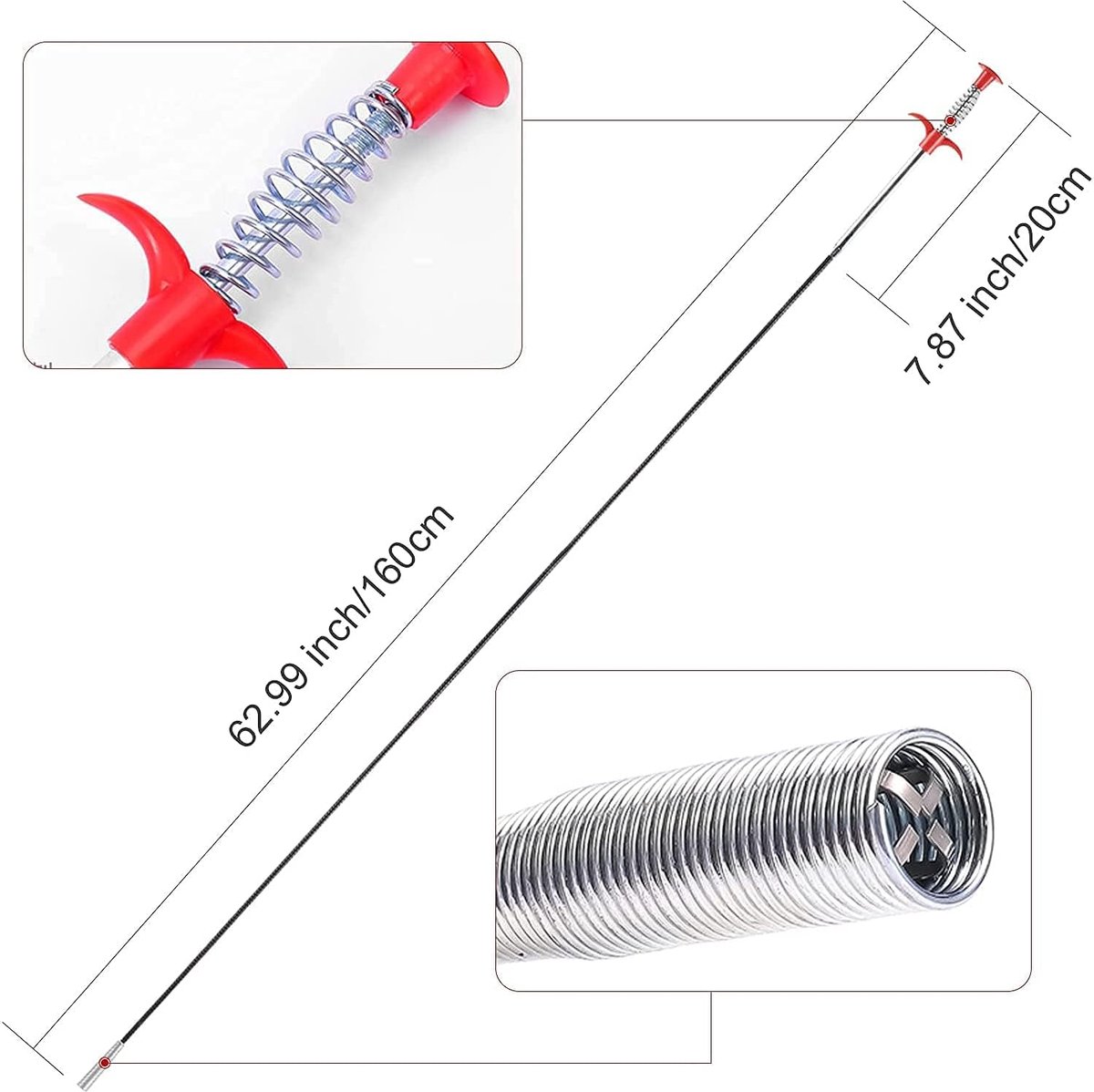 Sink plunger - Flexible drain cleaner - Gripper with 4 claws - For kitchen sink and bath - Retractable poles (160 cm) — image 2