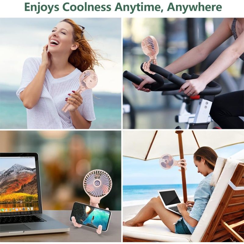 Mini Handheld Personal Portable Fan, Baby Stroller Fan, Car Seat Fan, USB or Battery Powered, with Flexible Tripod Clip (Pink)
