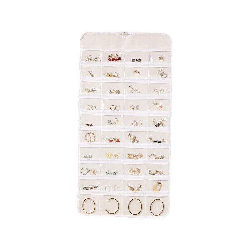 80 Pockets Jewelry Hanging Storage Organizer Holder Earring Display Pouch Bag - White