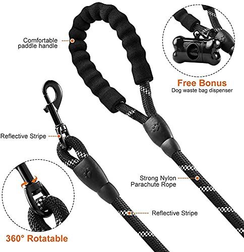 5 FT Strong Dog Leash with Comfortable Padded Handle and Highly Reflective Threads for Small Medium and Large Dogs (Black) โ image 4