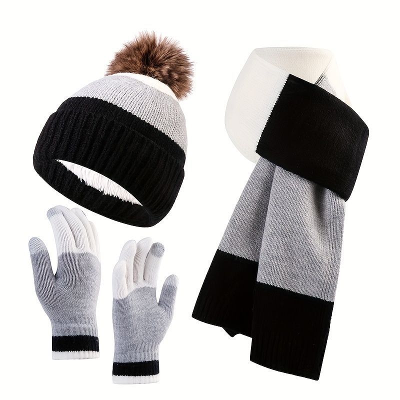 Unisex Knit Hat Scarf Gloves Set Winter Accessories Australia 3-Piece Warm Set - Blue - Size L
