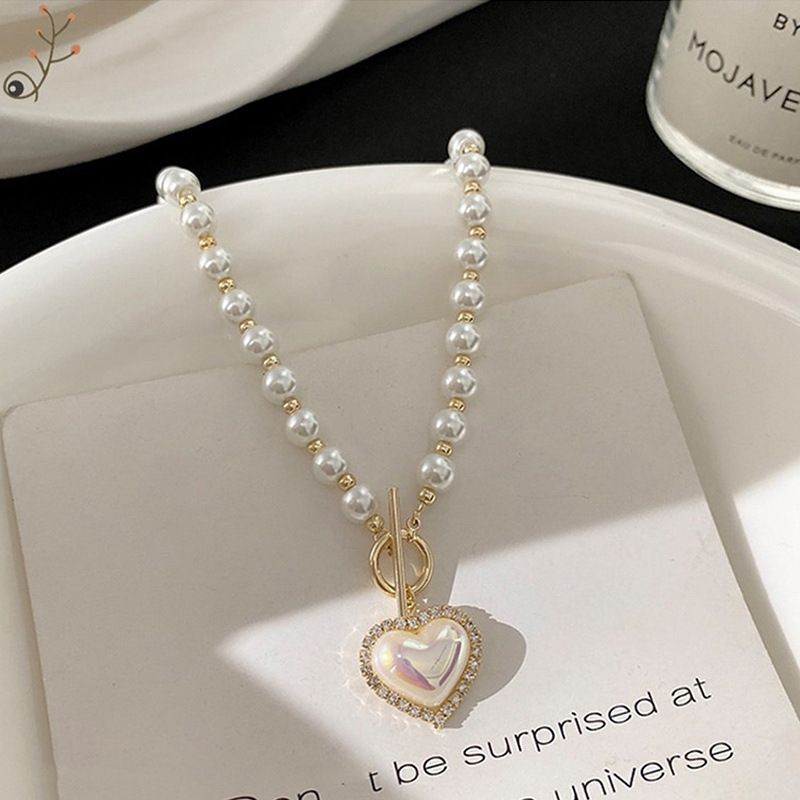 Temperamental Pearl Necklace for Women Clavicle Chain Heart-shaped Pendant Necklace Super Fairy Chokers Necklace โ image 2