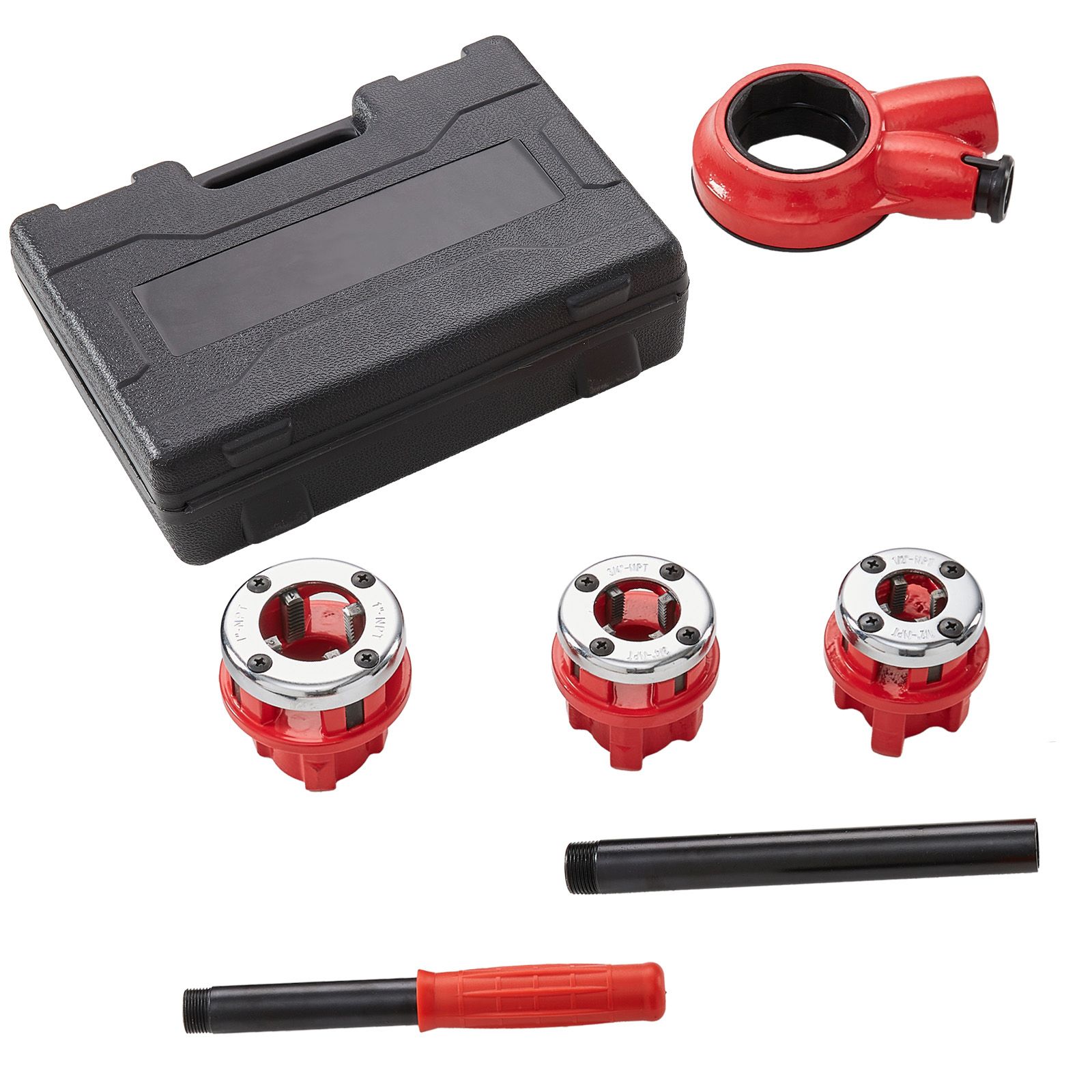 Ratchet Pipe Threader Kit, 1/2" NPT, 3/4" NPT, 1" NPT Manual Ratcheting Pipe Threader, Portable Pipe Threading Tool Set with 3PCS NPT Dies, Storage Case for