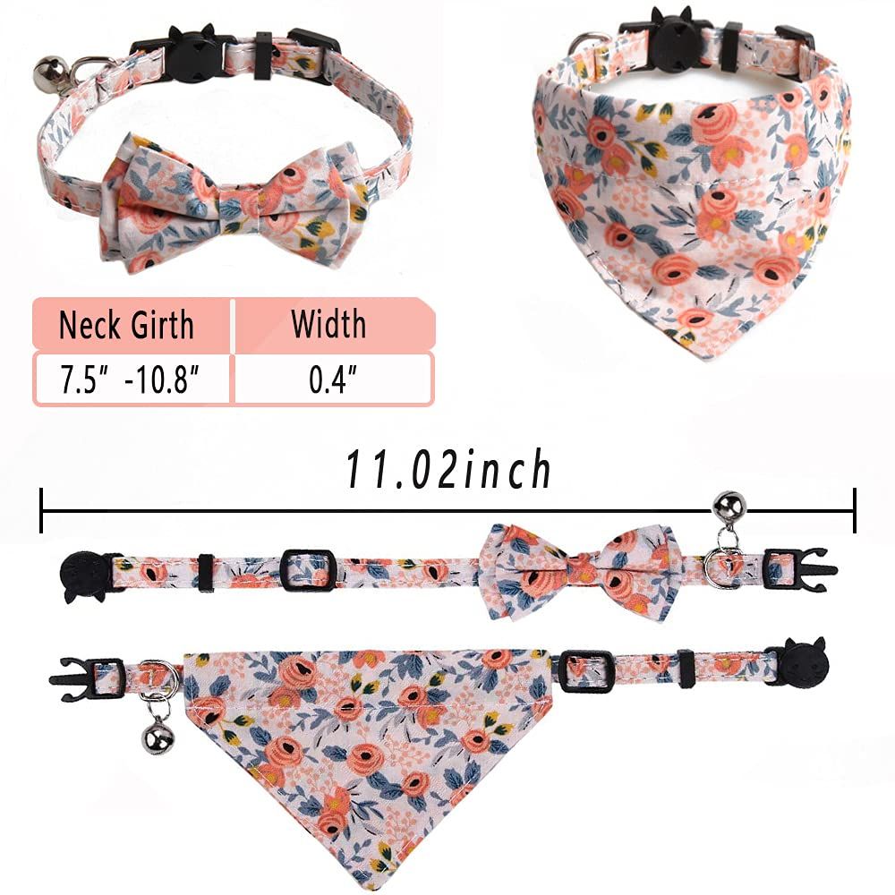 2 Pcs Sets Cat Collar Bandana Bells Set,Cat Collar Breakaway with Cute Bow Tie and Bell,Adjustable from 7.8"- 10.5" — image 2