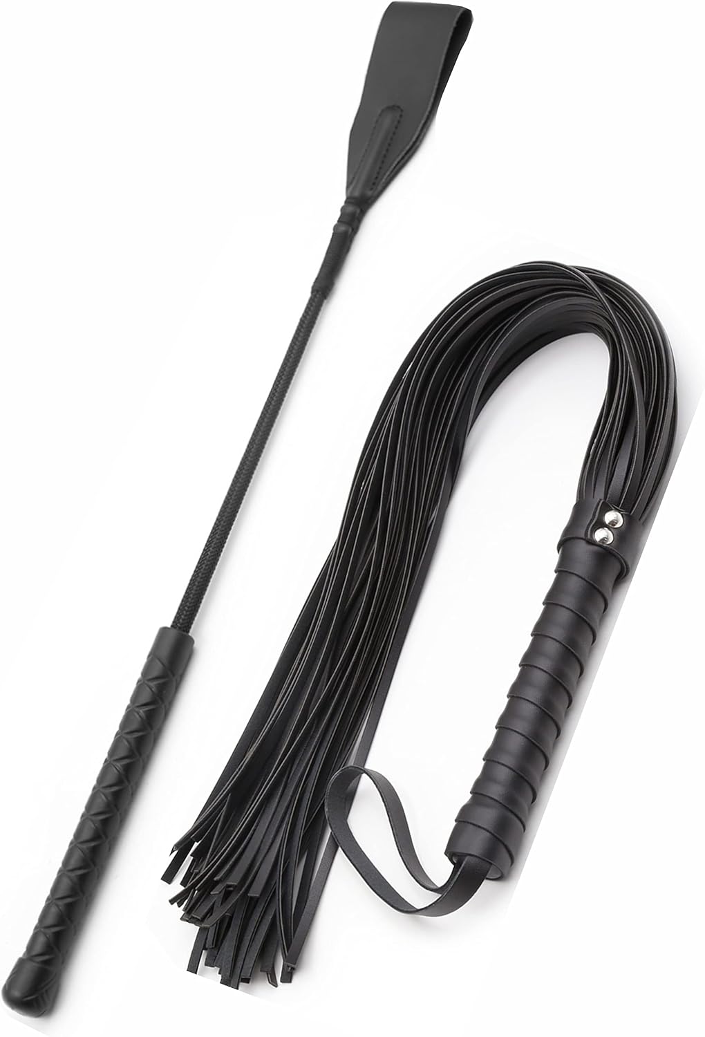 Horse Whip 27" Crop 18" Faux Leather Set Black Riding Whip Horse and Crops Equestrian Horse Whip Set