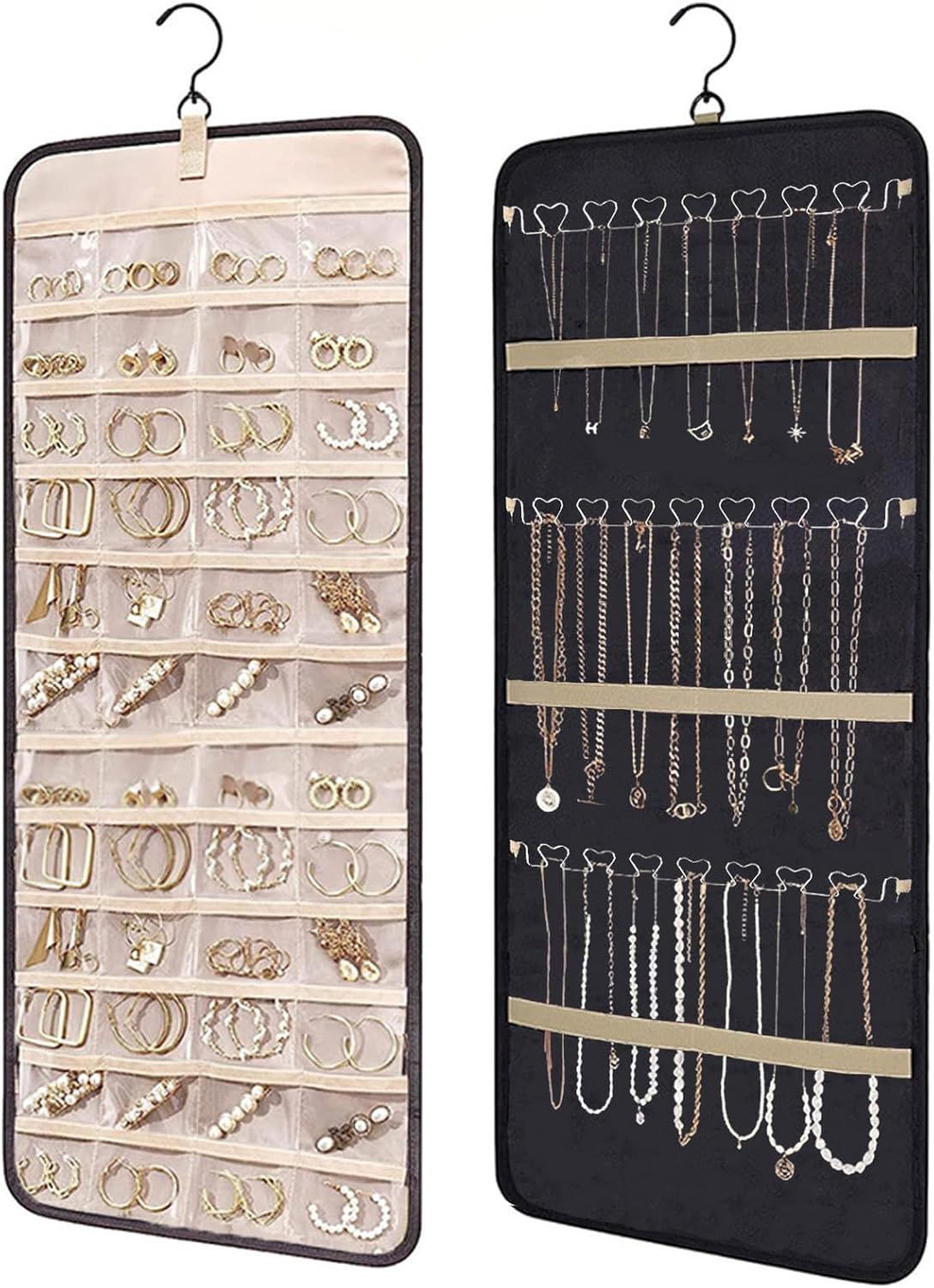 Hanging Jewelry Organizer- Dual-Sided Hanging Jewelry Organizers and Storage for Necklaces, Earrings Holder on Closet, Wall, Door, Christmas Gifts for