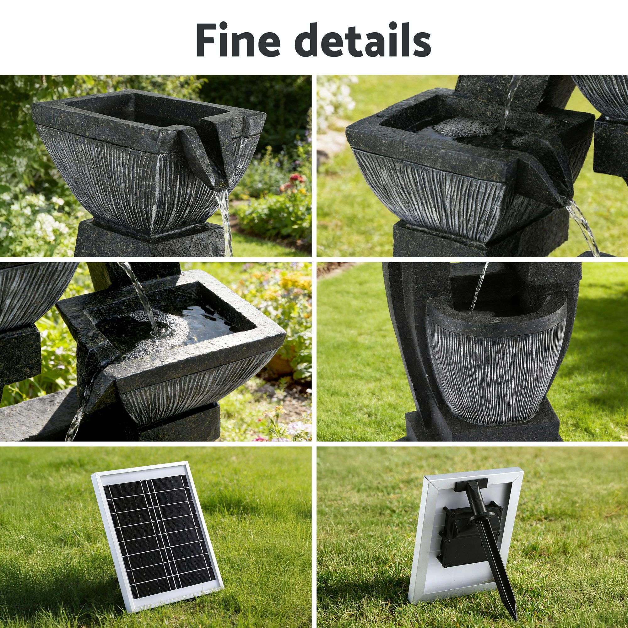Gardeon Solar Fountain Water Feature Outdoor Fountain Indoor 5-Tier Bowl Cascading Grey โ image 6