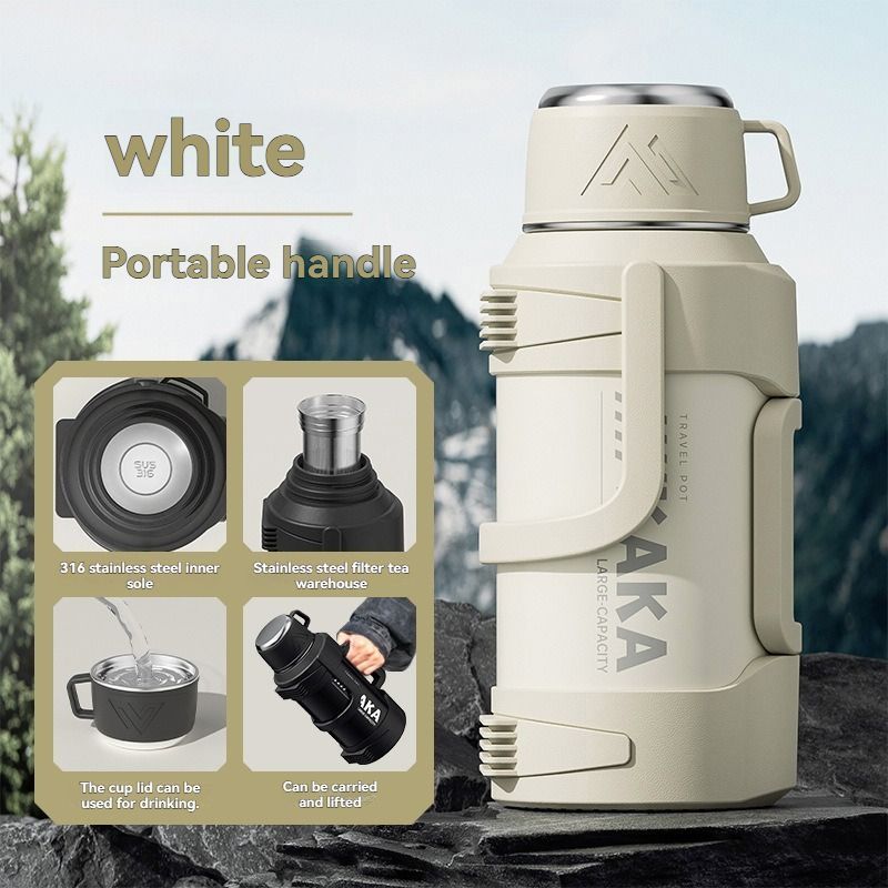 316 Stainless Steel Thermos Large Capacity Thermos Portable Thermos Flask - White - Size 1200ml