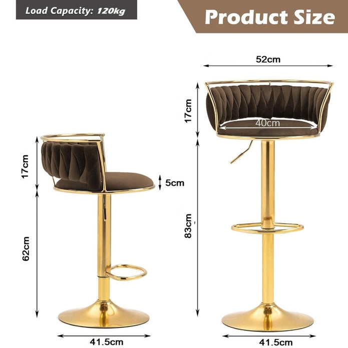 SERENITà Golden Swivel Upholstered Velvet Adjustable Height Counter Stool with Metal Frame Coffee (Set of 2) — image 6