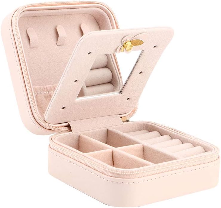 Small Jewelry Box, Travel Case PU Leather Organizer Storage Holder Portable Jewellery Display for Necklace Earring Rings (Double layer bare powder bicycle)