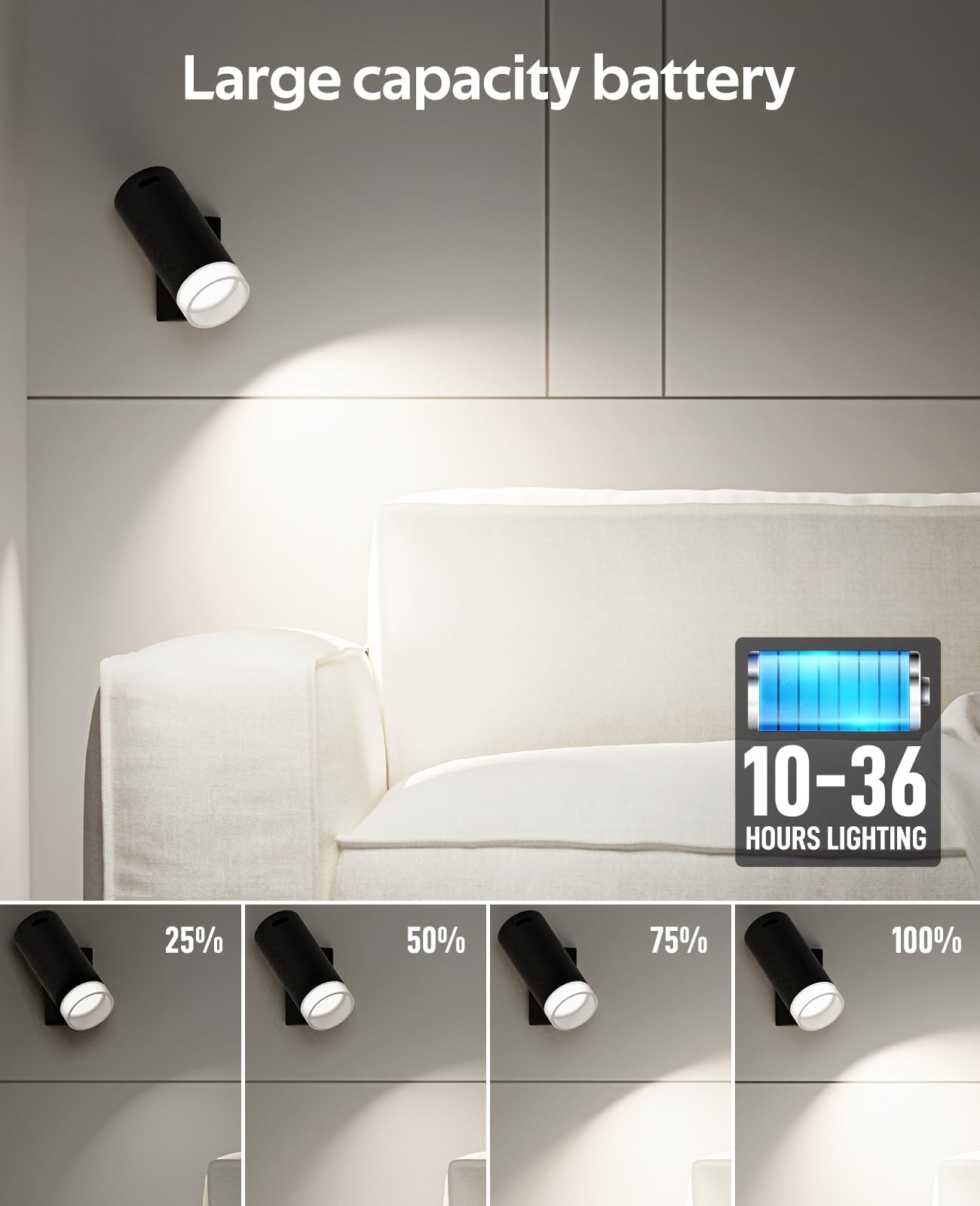 Battery Operated Wall Lights 2 Pack Rechargeable Wall Lights Indoor Touch Dimmable with Remote Control,Magnetic Wall Sconce Lights Battery Black Wireless LED โ image 4