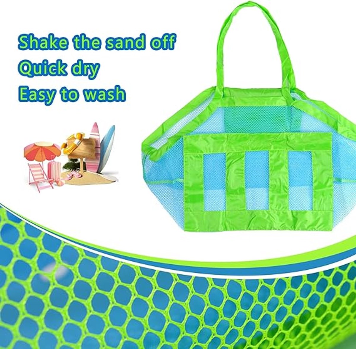 2 pieces - beach bag - 45*45*30 cm - mesh beach bag - lightweight beach bag - foldable storage bag - suitable for children's beach trips, toys โ image 5