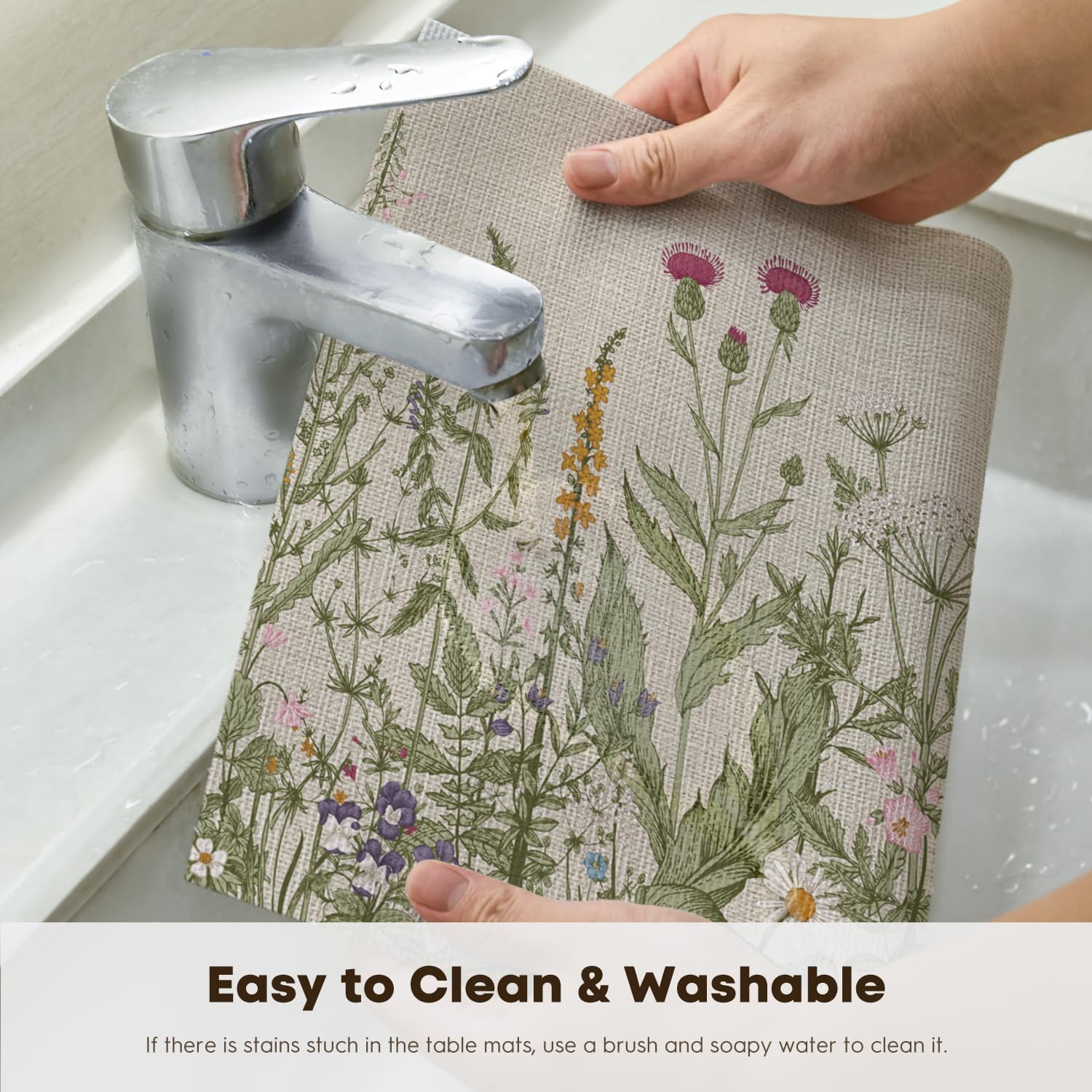 Wildflower Vinyl Placemats Set of 4, Washable Non-Slip Plastic PVC Table Mats for Spring Party Kitchen Dining Decor, 12x18 Inch โ image 3