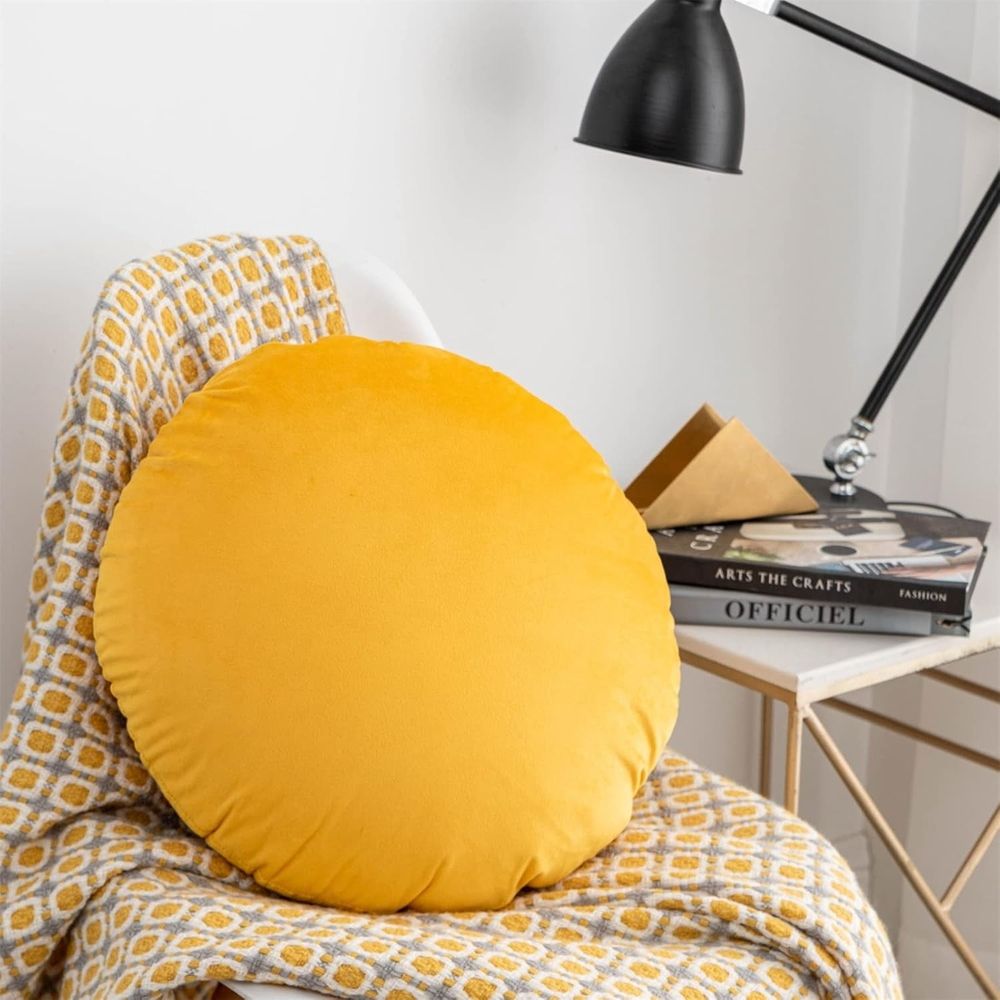 Solid Color Round Throw Pillow Cover Round Pillow Sham for Home Decoration Soft Warm Pillow Case 18 Inch