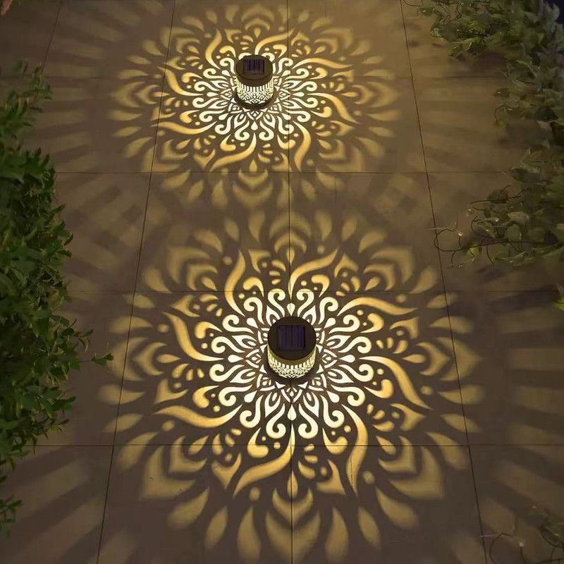 Solar-Powered Wrought Iron Mandala Pattern Openwork Projection Light, Courtyard and Garden Mood Light, Outdoor Waterproof Wrought Iron Garden Light, Lawn Night — image 3