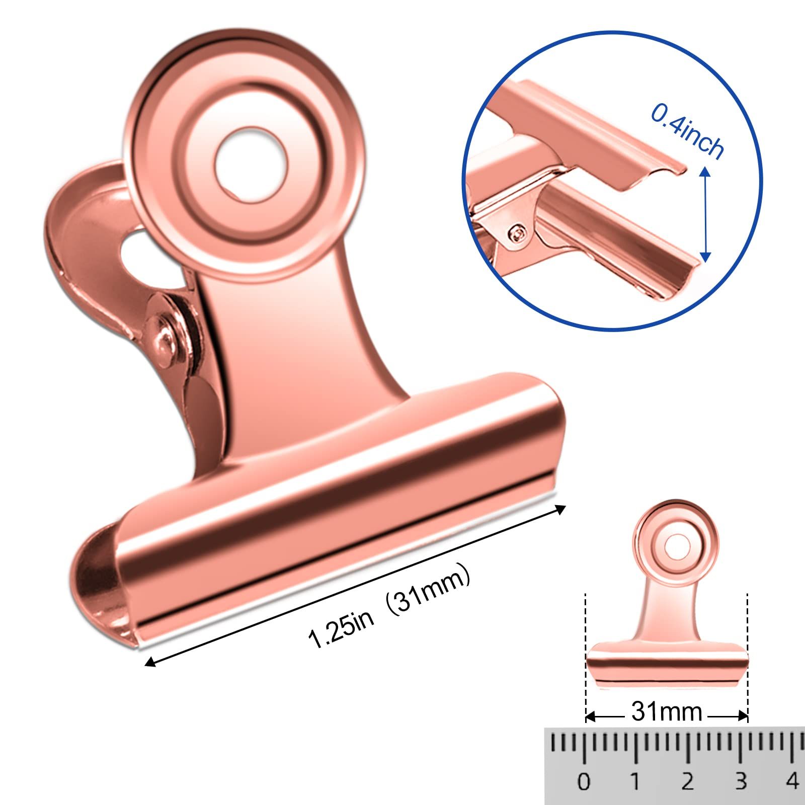 30 Pack Small Bull Clips 1.22 Inch Mini Metal Hinge Clips Binder Paper Hinge Clip for Office, School, Shops, Rose Gold, 31mm โ image 3