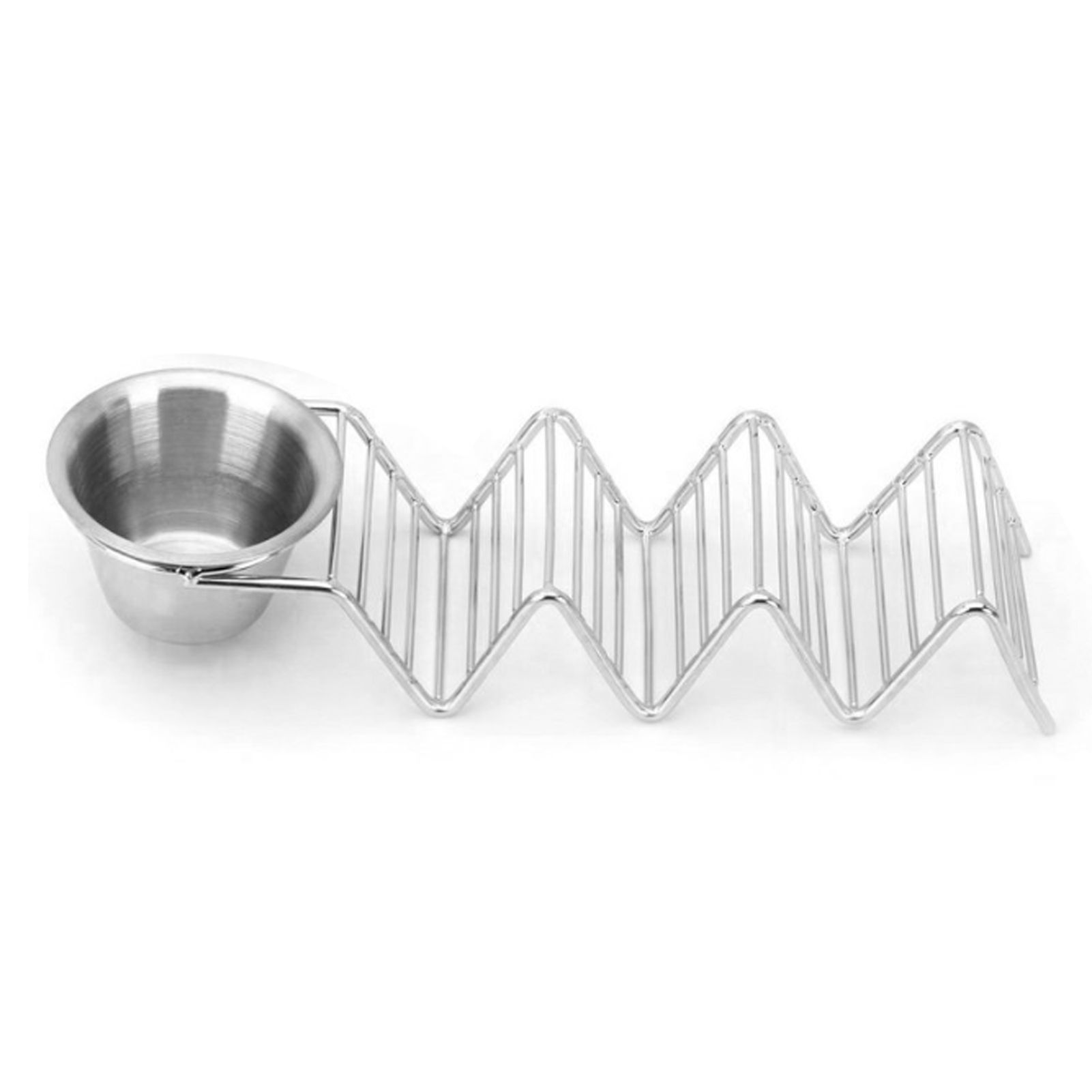 Taco Stand Stainless Steel 3 Grid V Shaped Glossy Taco Holder Rack for Kitchen Home with Sauce Cup — image 4