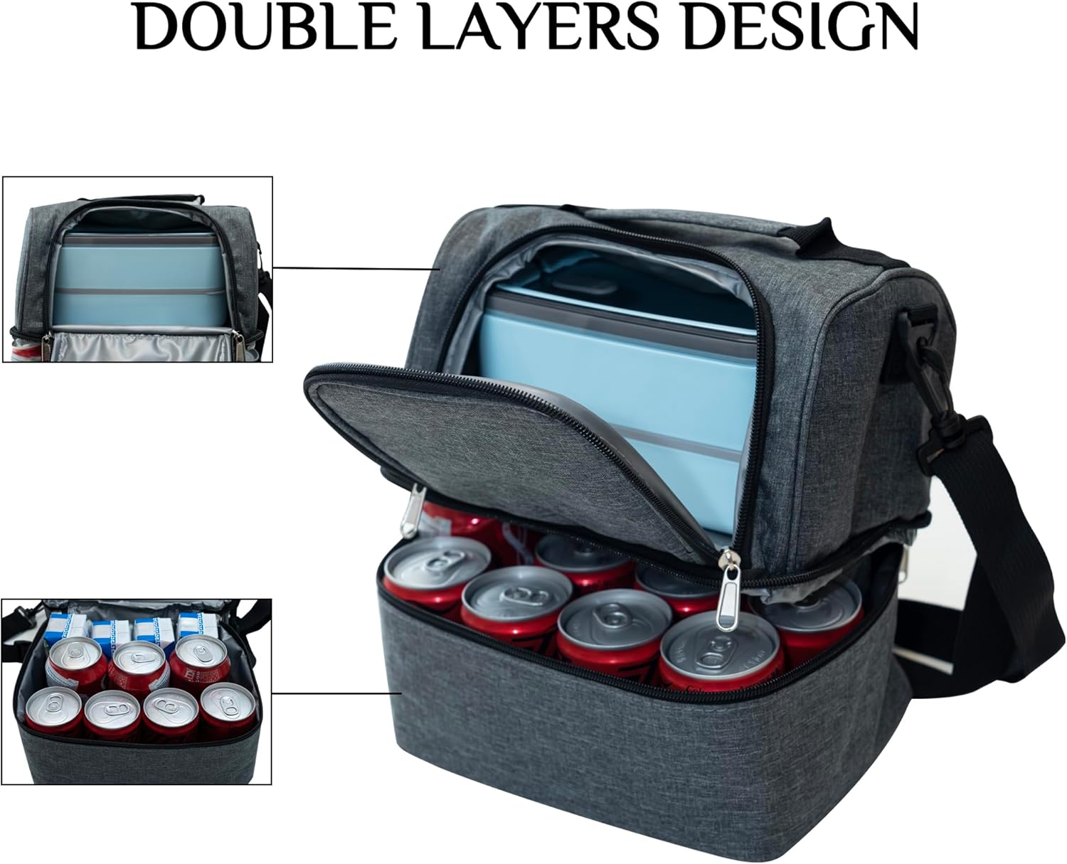 Lunch Bag for Women and Men - Reusable, Leakproof, and Insulated Double Deck Design for Picnic, Hiking, Beach, Work and Office Use โ image 3