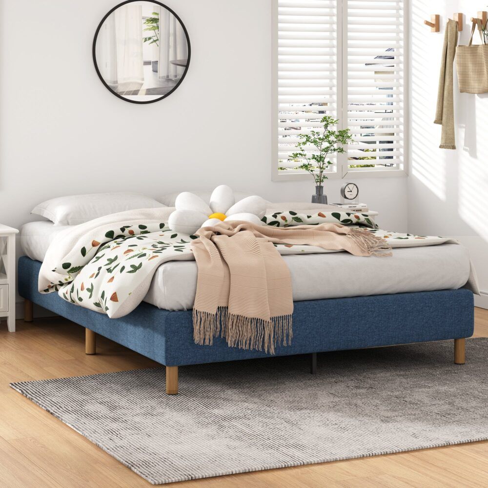 Metal Bed Frame Mattress Foundation Blue – King — image 3