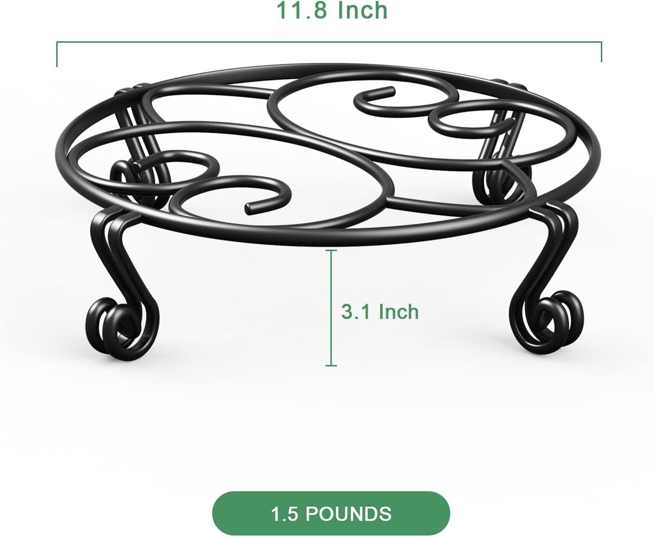 Round Metal Plant Stand for Flower Pots, Heavy-Duty Rustproof Iron Indoor and Outdoor Planter Riser, Black, 30 x 8 cm — image 6