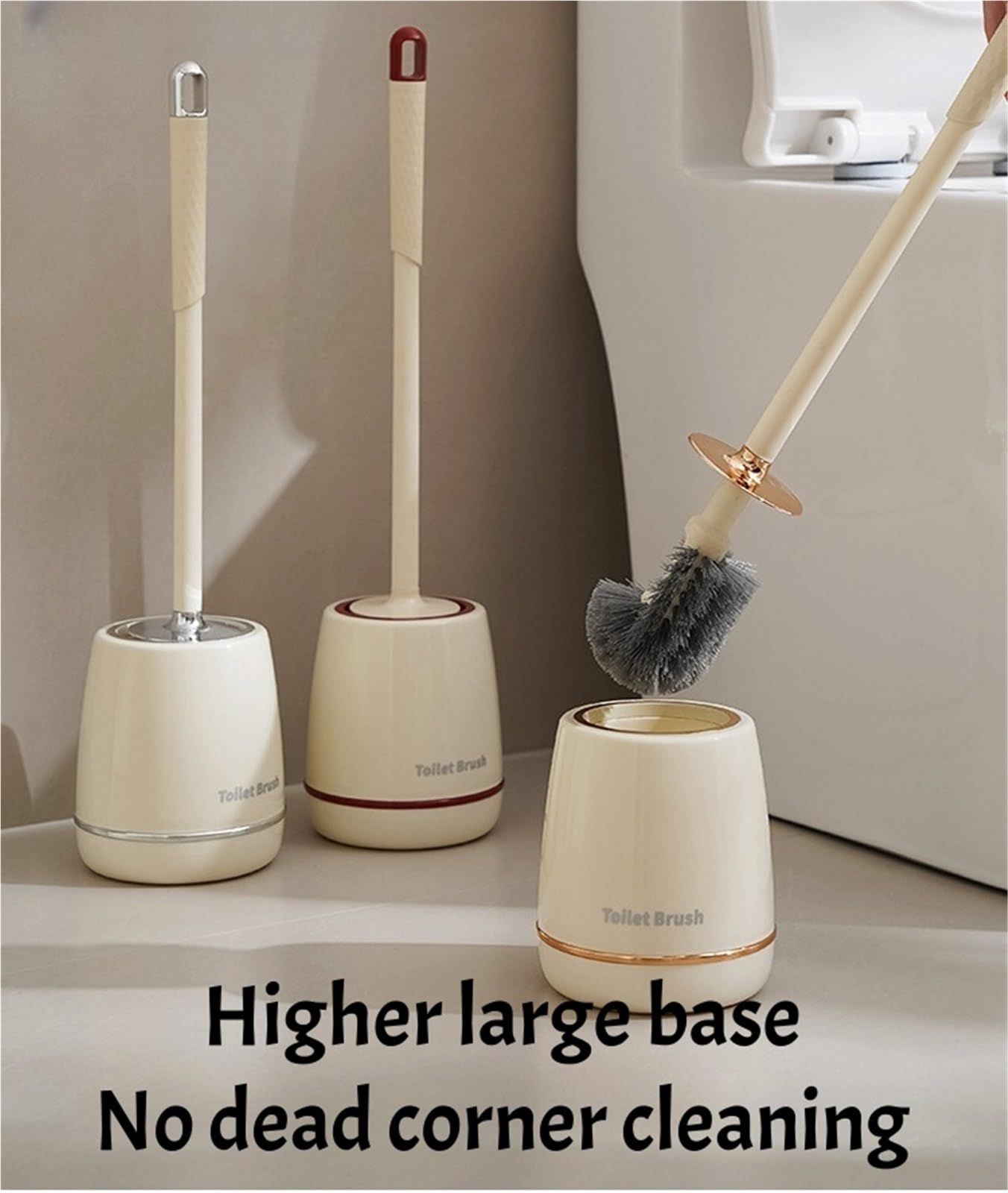 Toilet Brush with Holder Silver, Modern Toilet Bowl Cleaner Set with Sturdy Base and Deep Cleaning Bristles — image 2